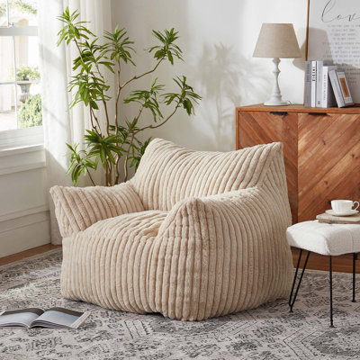 Oversized Faux Fur Upholstered Foam Filled Bean Bag Chair with Armrests for Adults