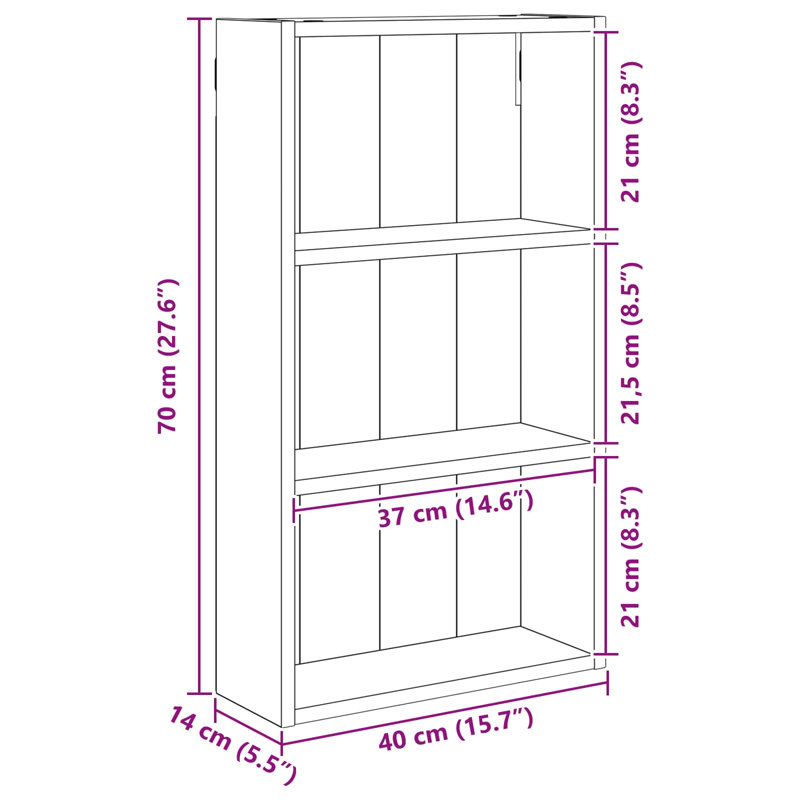 Wall Mounted Required Bathroom Cabinet, White, 70cm H x 40cm W x 14cm D