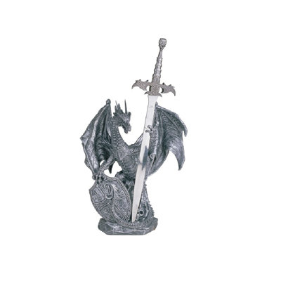 Medieval Dragon with Shield and Sword Guardian Figurine
