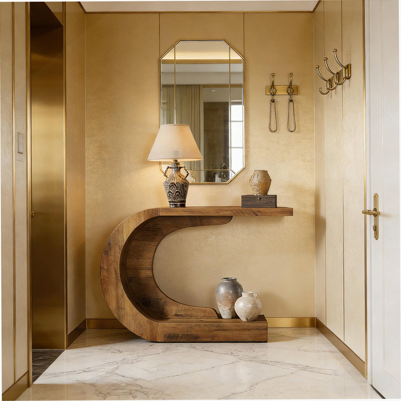 Table de couloir contemporaine, console moderne au design inspiré des vagues et espace compact pour une présentation élégante