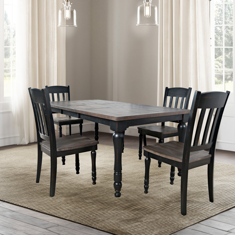 Aashma 6 - Person Extendable Solid Wood Top Four Leg Dining Set, 5 Pieces: Table, 4 Chairs, Vintage Black, Vintage Black