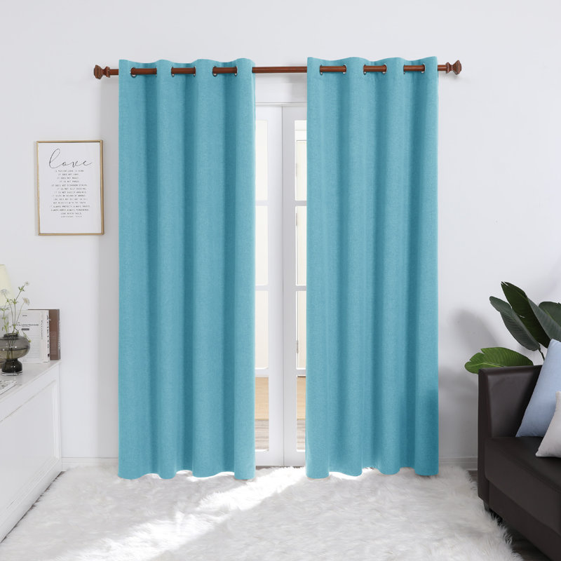 Rideaux 100% lin occultant Riey, L 52 po x L 63 po, Turquoise