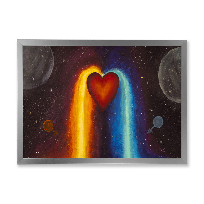 «Orange and Blue Red Harmony Heart», reproduction sur toile flottante, H 16 po x l 32 po x P 1 po, Cadre photo argenté