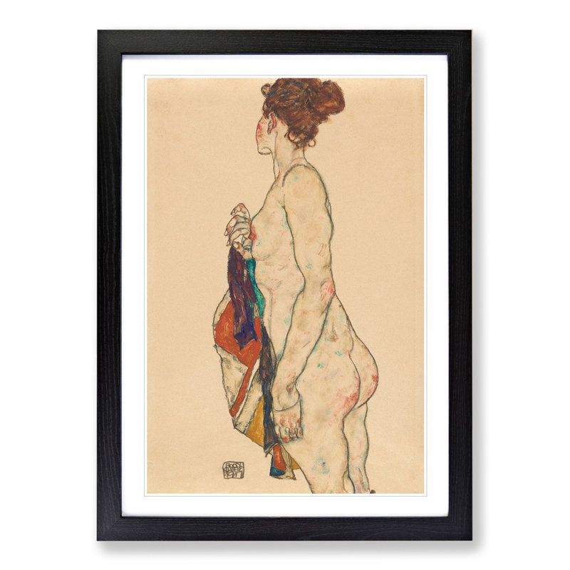 Nude Female Vol.1 by Egon Schiele - Picture Frame Painting, Black Framed, 48cm H x 36cm W x 2cm D