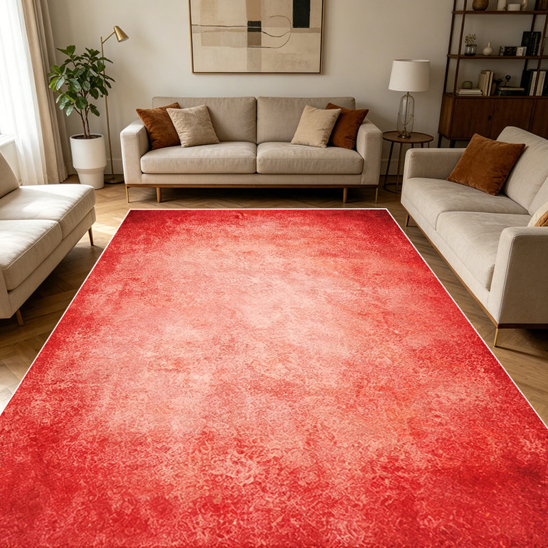 1PC Red Ombre Distressed Textured area rugs for Living Room, Soft and Comfortable, Suitable for all seasons, easy-maintain, machine washable Indoor mat, Under Table Farmhouse suitable for dining room, bedroom, entryway, kitchen, home office, Home