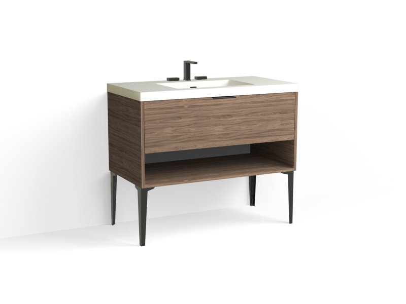 Modo 42" W Freestanding Single Bathroom Vanity with Dean Leg, Matte White/8" Widespread, Biondo, Matte Black