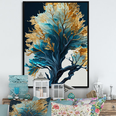 «Abstract Blue and Gold Leaves IV», reproduction sur toile