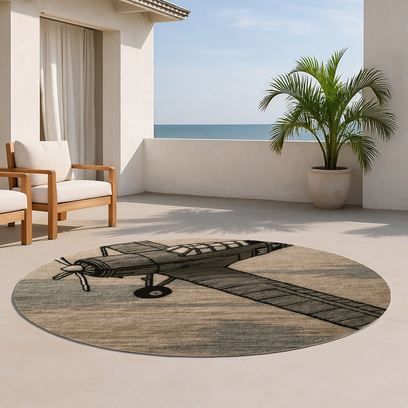Tapis intérieur et extérieur gris Transport, Rond 5 pi