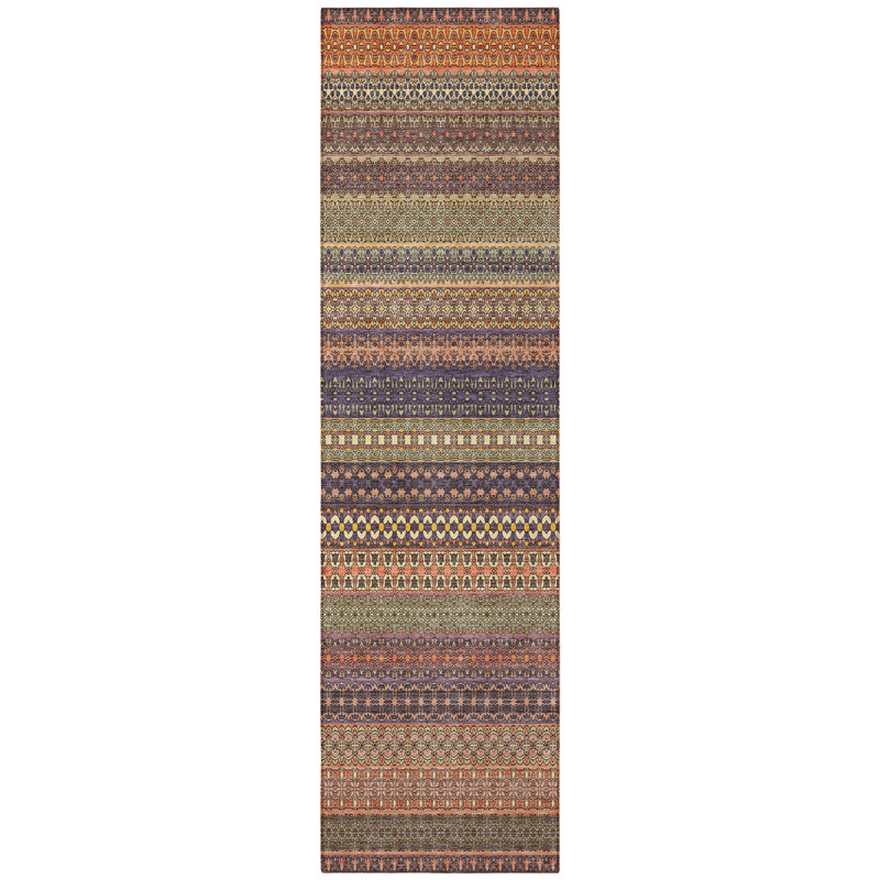 8' Runner Orange Striped Washable Non Skid Indoor Outdoor Runner Rug