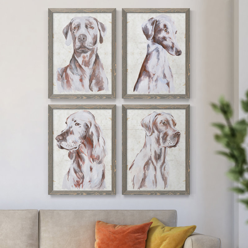 «Sitting Dog I», toile encadrée de qualité supérieure - prête à être accrochée, H 20 po x l 68 po x P 1,5 po, Gris