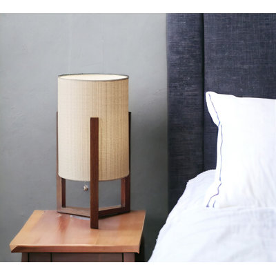 Nesbit 17" Brown Solid Wood Bedside Table Lamp With Natural Cylinder Shade