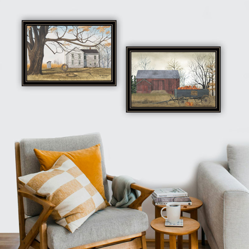 2 art mural: ornement noir encadré de salon et de chambre à coucher avec wagon de citrouille de grange captivante par ornement photo saisissante