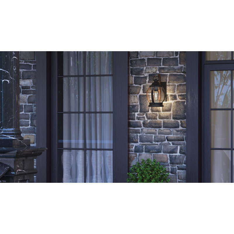 Rual Outdoor Wall Lantern, Black/Barnwood