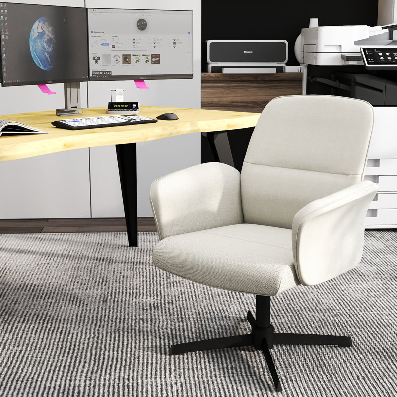 2-Piece Industrial Swivel Office Chair and Rectangular Wood Desk Set for Home Office or Executive Workspace, Beige