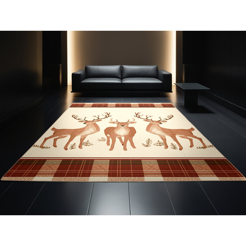 Soft Plush Etamin Christmas Modern & Contemporary Abstract Area Rug in Beige – Beige Binding, 5x8
