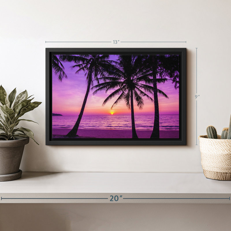 Impression sur toile de palmiers mauves, H 9 po x l 13 po