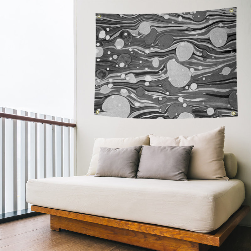 Tapisserie murale tourbillons paint, H 26 po x l 36 po, Noir / Blanc
