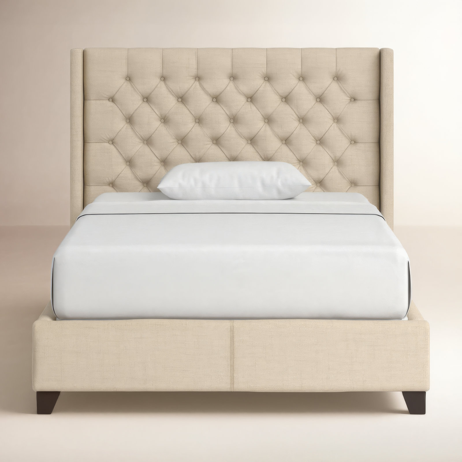 Kaster Linen Upholstered Wingback Bed, Heathered Beige Linen, Full/Double
