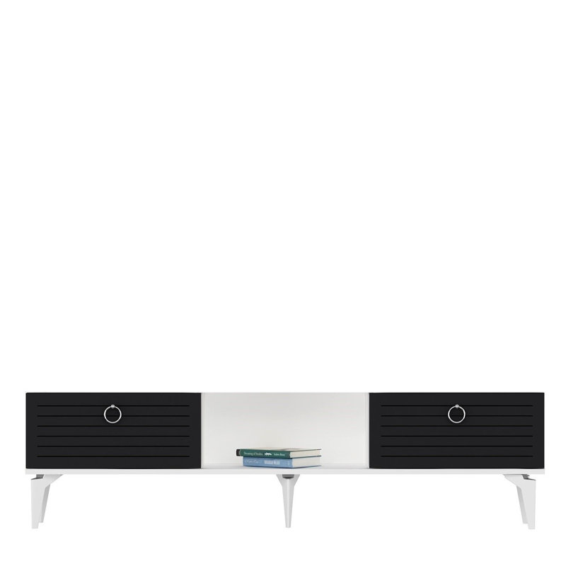 Catena Modern TV Stand with Wall-Mounting Capability, White & Anthracite, 59.0 x 17.6 x 11.6 inches | 100% Melamine Coated Particle Board, 0.7 inches Thick | Multiple Shelves for Organization, Stylish & Functional Design