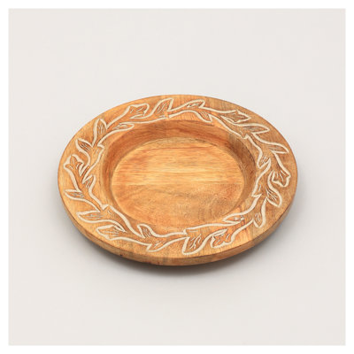 Plat de service rond en bois fabriqué à la main de 13 pouces - Napperon en bois brun naturel