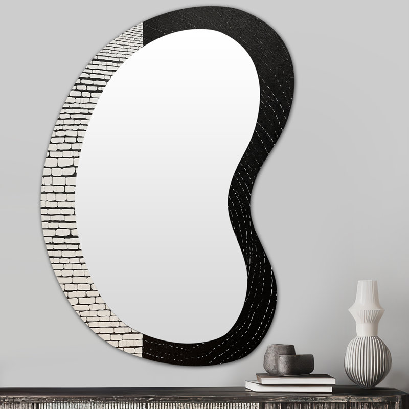 Garvice Balance noir blanc minimal blanc cercle - paysage ligne art grand miroir mural asymétrique, forme unique moderne, art imprimé en métal