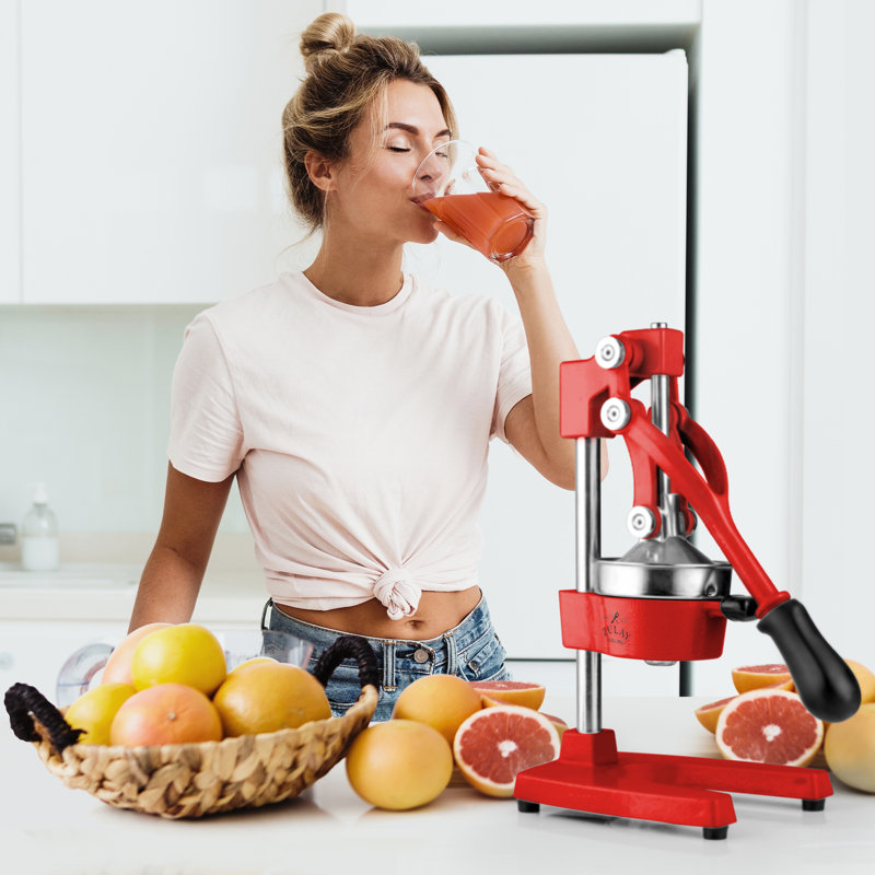 Zulay Kitchen Large Manual Fruit Juicer Press - Heavy Duty Commercial Citrus Juicer, Red