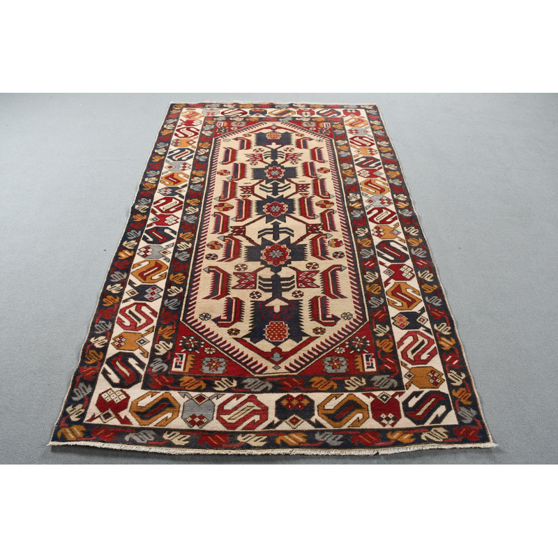 Tapis turc bleu antique antique idéal pour la salle à manger - authentique tapis Oushak neutre avec motif anatolien décoratif