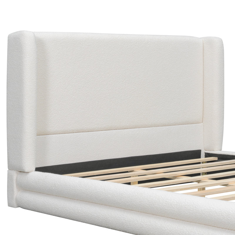 Lit plateforme tapissier de style grand lit avec oreilles courbées, structure de lit en bois massif et sans sommier tapissier