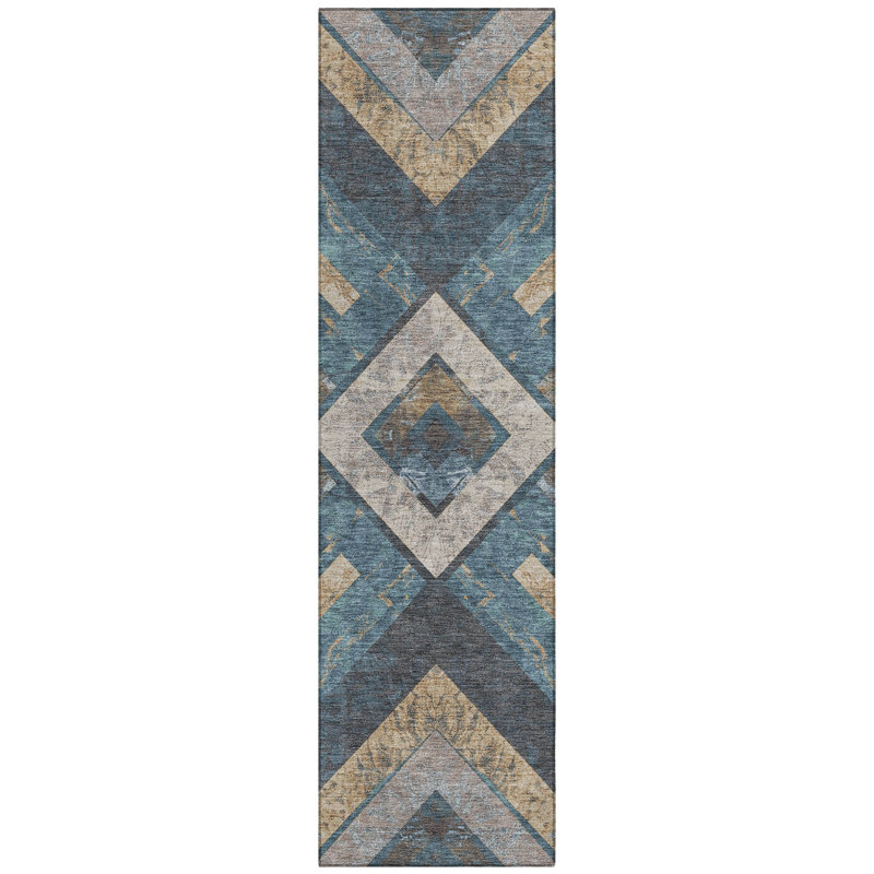 Machine Washable Indoor/Outdoor Xhevrie Navy Rug, Runner 2'3" x 7'6"
