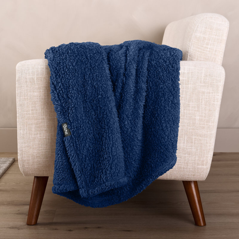 Couverture Cozy Faux Shearling, Bleu foncé, Double/Grand