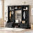 Storage Hall Tree with Bench, 7 Hooks, Cabinet, and 2 Drawers, Black-Toned, Freestanding Entryway Organizer