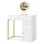 Luxueux meuble-lavabo polyvalent avec plusieurs options de rangement et éclairage réglable