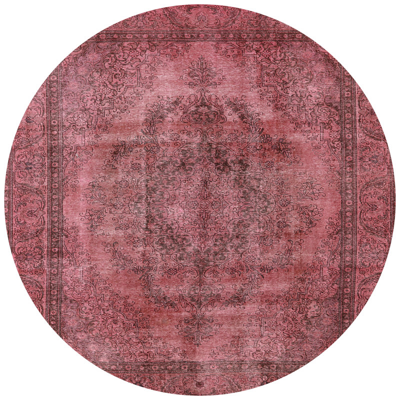 Tapis à motif oriental rose, Rond 4 pi
