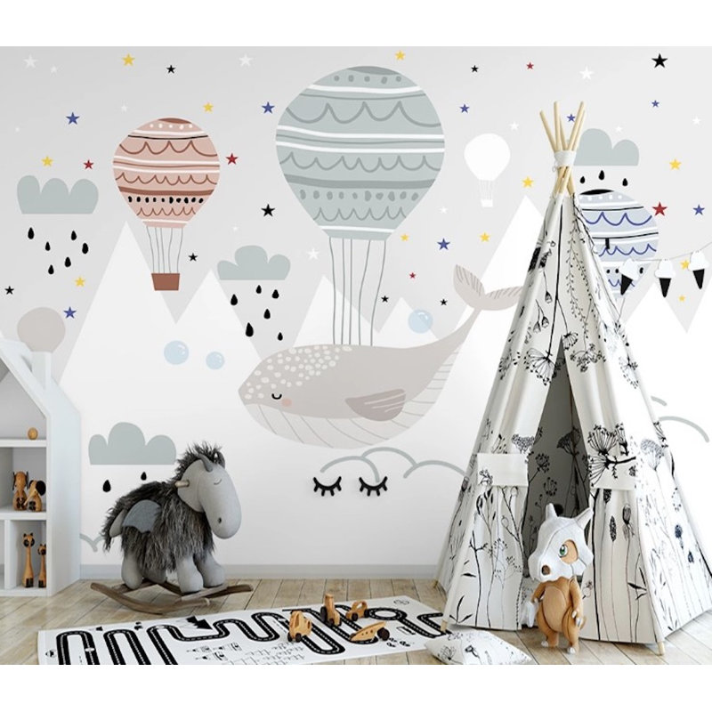 Papier peint amovible bébé baleine grise, L 35,04 po x l 55 po