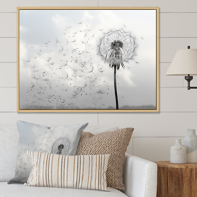 «Minimalims Dandelion Natures Fragility II», art mural encadré pissenlit, Cadre flottant érable, H 24 po x l 32 po x P 1 po