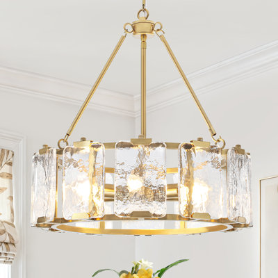 Lustre moderne à abat-jour cylindrique à 6 lumières de 18,2 po avec abat-jour en verre Abertamy