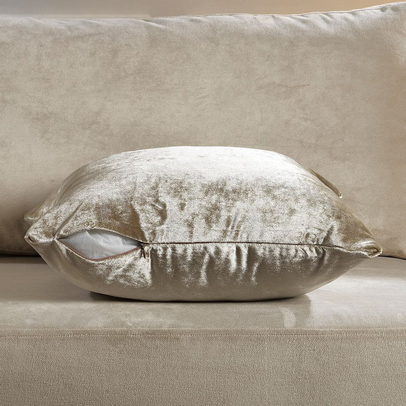 Housse de coussin en velours brillant, Beige, Rectangular 12"H x 20"W