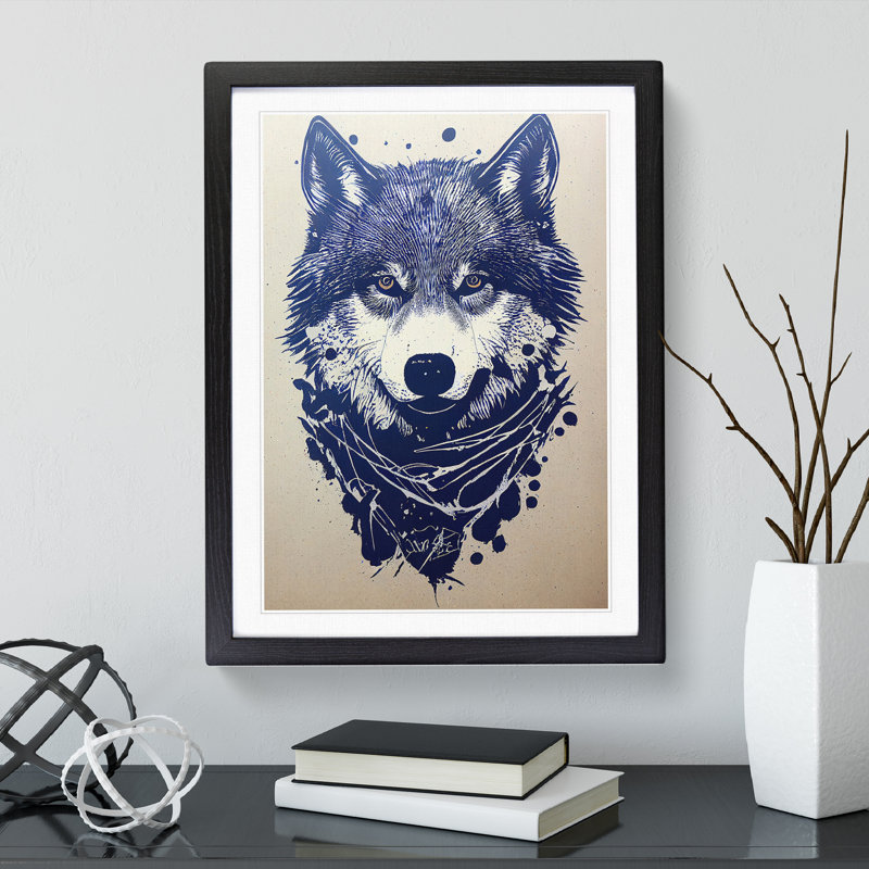 Illustration Of A Wolf - Single Picture Frame Print, Black Framed, 46cm H x 34cm W x 2cm D