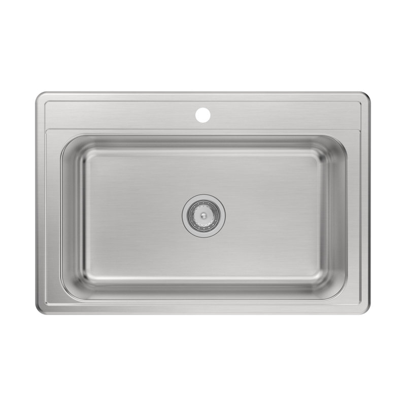 Single Bowl Stainless Steel Kitchen Sink, 9" H x 33" W x 22" D