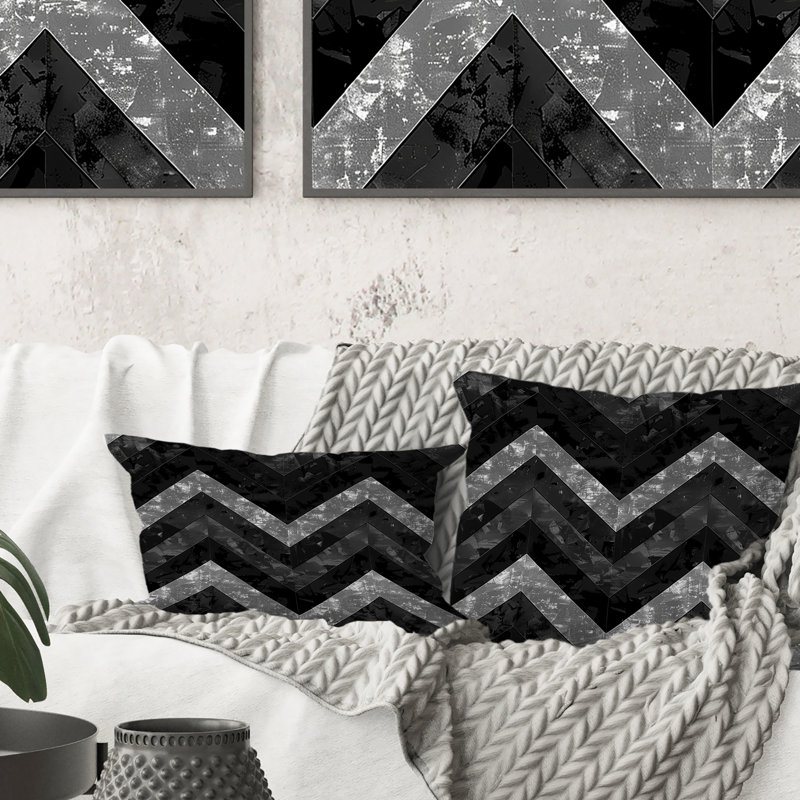 Black Grey Transitional Chevron Charm III - Transitional Throw Pillow, 18"H x 18"W