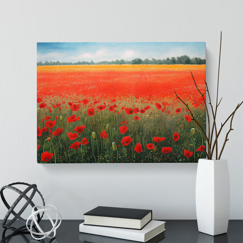 Watercolour Poppy Field Vol.7 - Wrapped Canvas, 35cm H x 50cm W x 3cm D