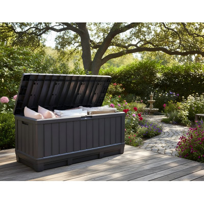 Dark Gray 92 Gallon Outdoor Resin Storage Box, Deck Organizer Chest For Patio Cushions, Pillows, Garden Tools & Pool Floats