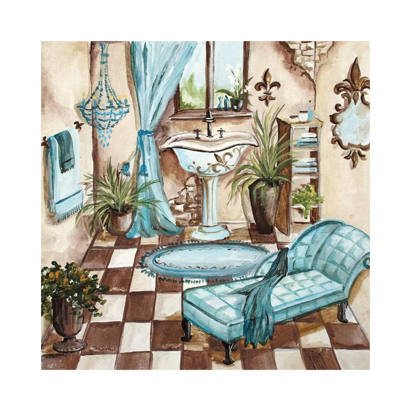 Le Bain Azul II (lavabo) par Tre Sorelle Studios - peinture sur toile tendue, H 12 po x l 12 po x P 0,75 po