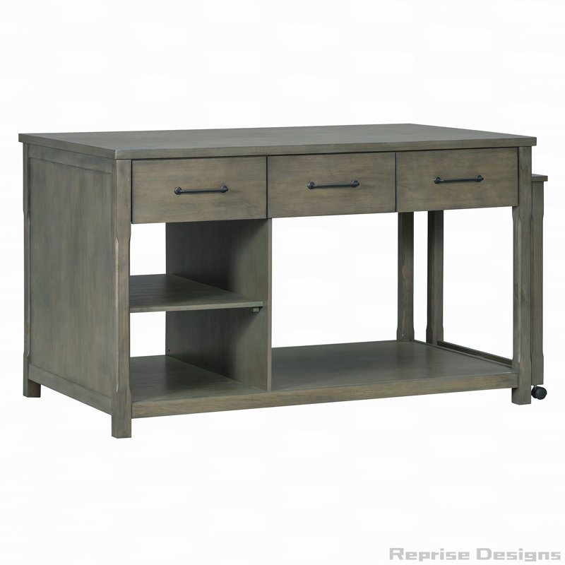 Extendable Kitchen Island with Storage,Built-In Power Outlets, Gray