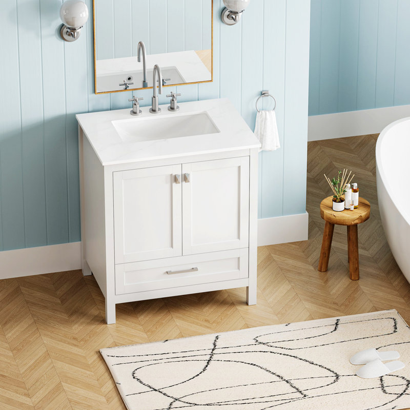 Meuble-lavabo autoportant avec lavabo rectangulaire, armoire de rangement avec porte à fermeture en douceur, rangement de salle de bain pour la maison