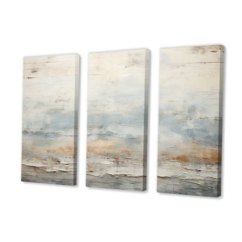 «Beige Blue Ocean Storm», ensemble d'art mural formes abstraites, Toile tendue, H 32 po x l 48 po x P 1 po