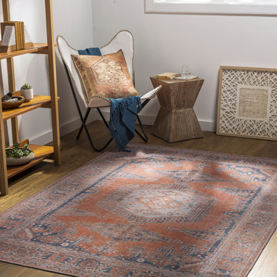 Amneris Machine Washable Traditionnal Boho Burnt Orange Area Rug