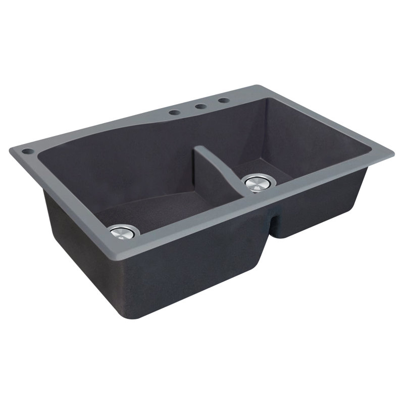 Aversa 33'' L Double Bowl Granite Kitchen Sink, Gray, 4-BACD Hole