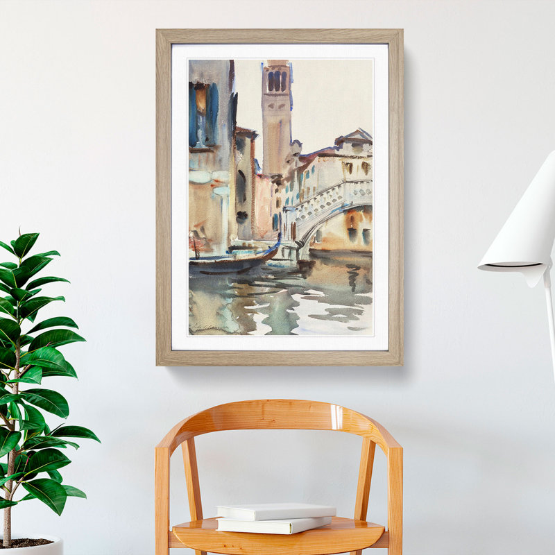 Bridge in Venice by John Singer Sargent - Picture Frame Painting, Oak, 65cm H x 48cm W x 2cm D