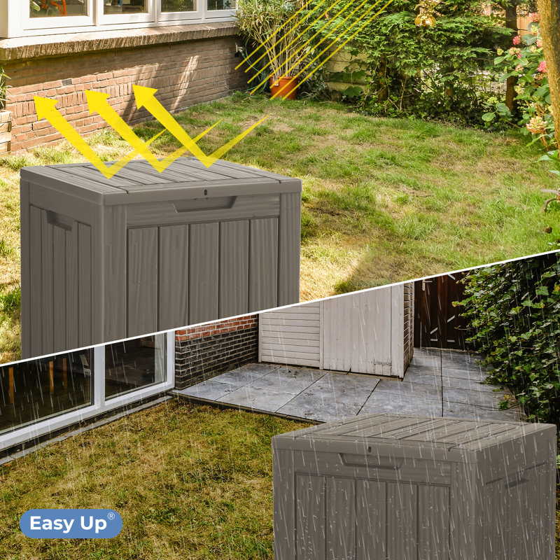 Light Brown Lockable Plastic Wicker Deck Box 28 Gallon